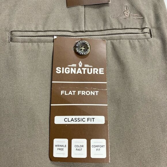 SIGNATURE, Men’s pants, flat front, tag says 36/32, hand measures 35/32, brown, - Picture 6 of 12